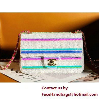 Chanel Embroidered Tweed, Sequins & Gold-Tone Metal White, Pink, Green & Blue Mini Classic Handbag A69900 2025